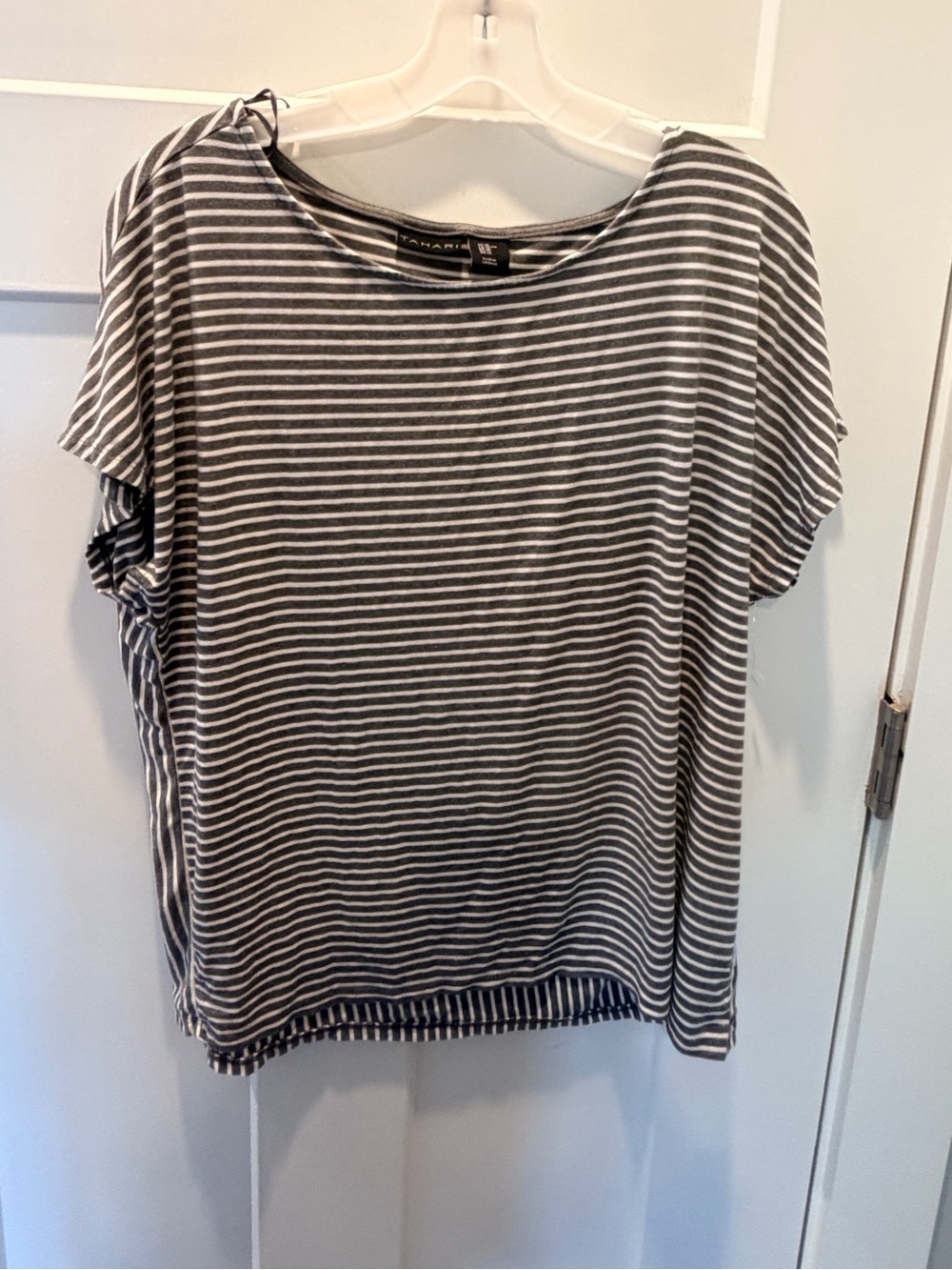 Tahari XL Gray White Striped Dolman Relaxed Rayon Stretch Top